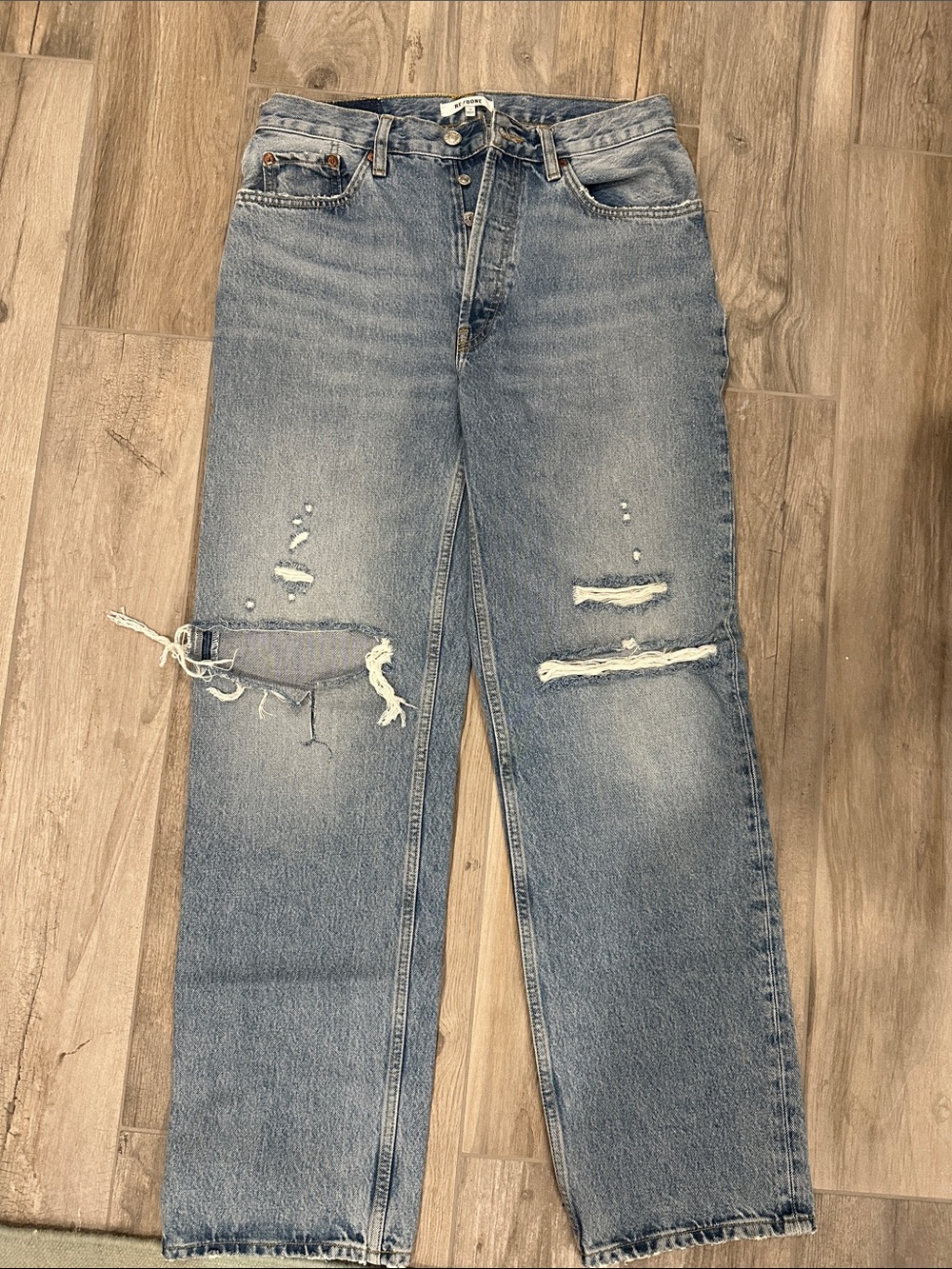 Re/Done Light Blue Distressed Boyfriend Jeans